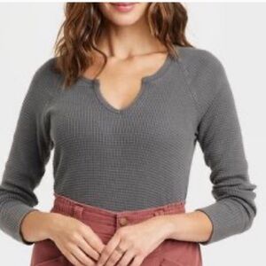 KNOX ROSE NWT Women’s Long Sleeve Notch Neck Thermal Top - Dark Grey